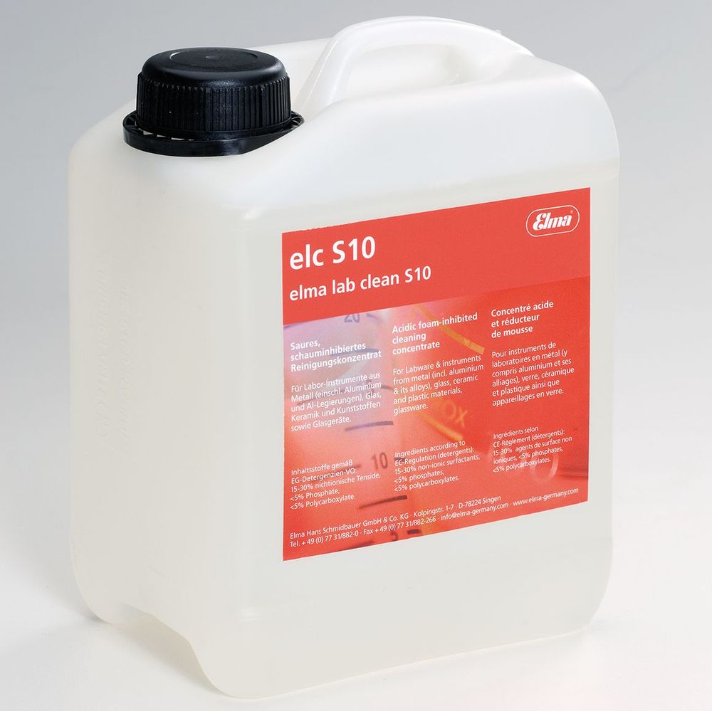 Elma Lab Clean S10 (Mildly Acidic) Solution, 10 liter / 2.64gal., 800 0097